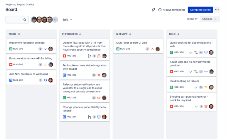 Bảng Scrum của Jira cho phép các nhóm chia nhỏ các dự án phức tạp.